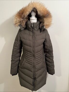 Pajar Women’s Long Warm Winter Coat with Removable Fur Hood (Olive)